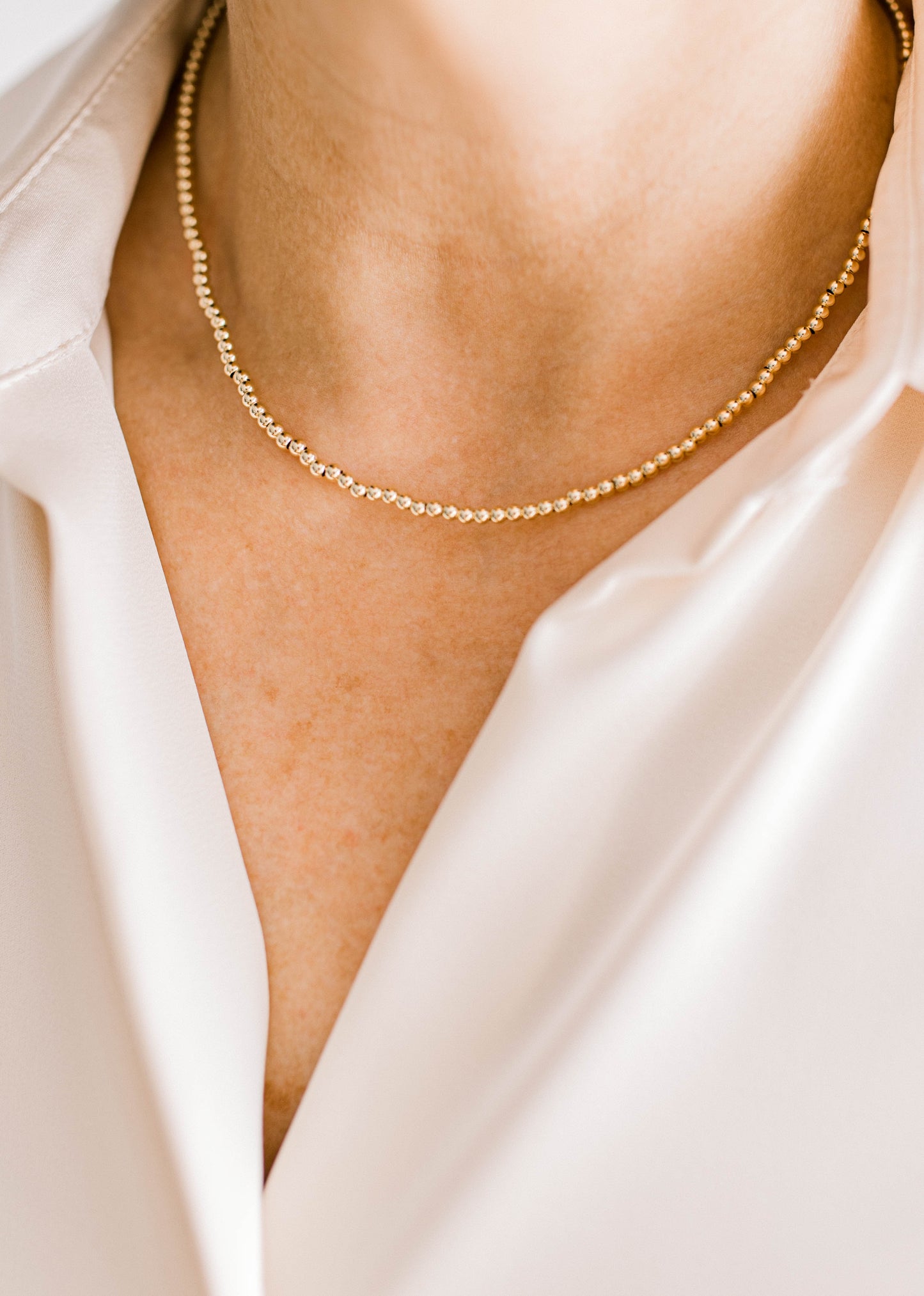 Beautiful, dainty, and perfect for stacking! These necklaces can easily take you from your work out to a night out! Hand strung with love on and all materials proudly made in the USA.
14k gold filled beads or .925 sterling silver
3mm, 4mm, and 5mm
Available in 15 inch or 17 inch.
*extended sizing available upon request*