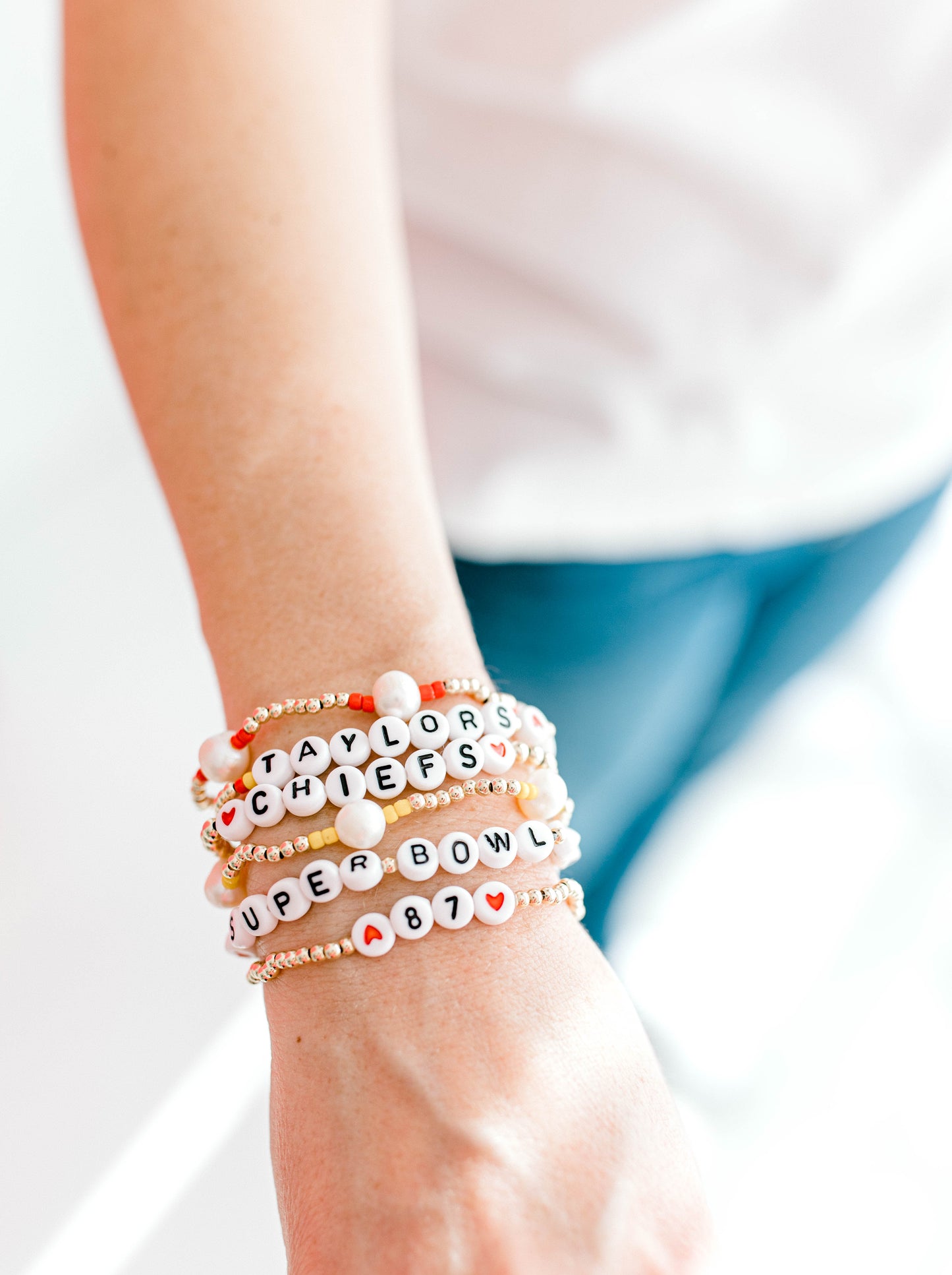 Subtle, dainty, and perfect for all Kansas City Chiefs fans! Our signature Pearly Pop bracelet design, but make it Chiefs!! These bracelets include 3mm 14k gold filled beads, freshwater pearls, and red or yellow seed beads.