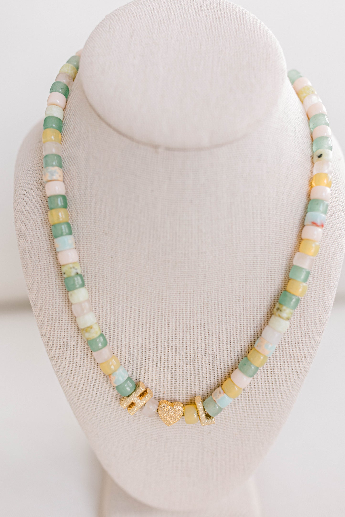 This beautiful necklace is made with forte gemstones and 18k gold filled stardust spacer beads that are strung on lurex cord with an adjustable sliding knot. This necklace can be personalized with 18k gold filled stardust letters and/or heart beads. If you want to add letter beads, please put what letter beads you would like with your necklace in the personalization box. Any custom features no listed in the bead options, please also put in the personalization box.