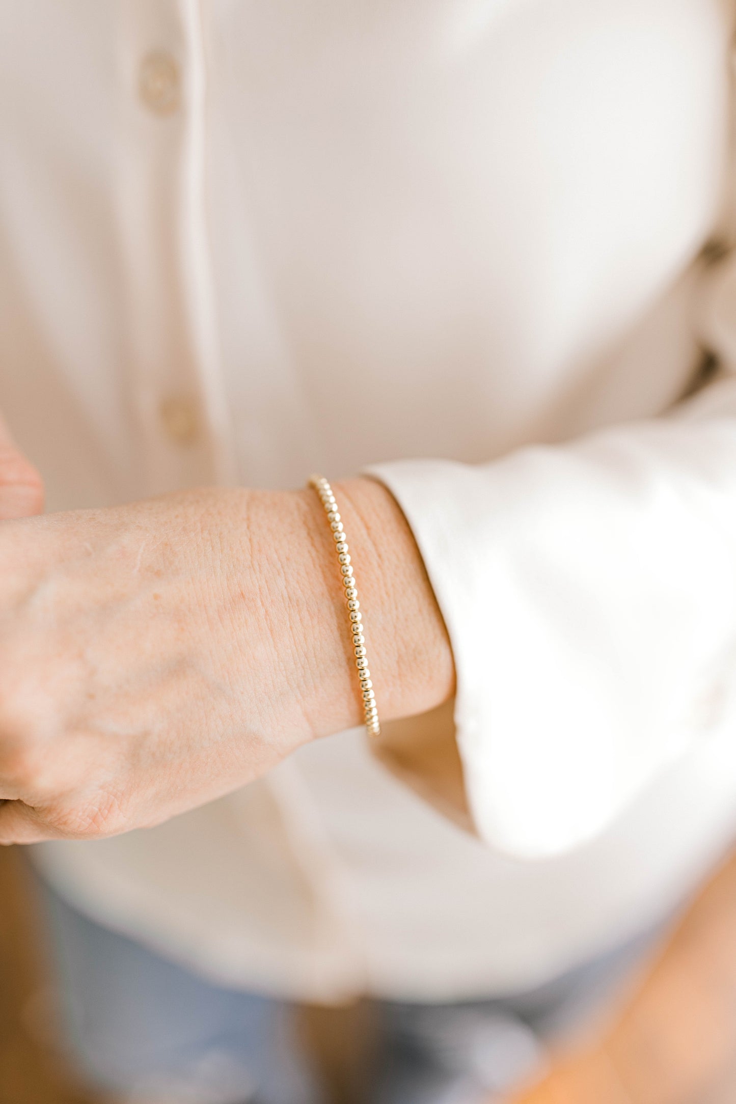 Beautiful, dainty, and perfect for stacking! These bracelets can easily take you from your work out to a night out! Hand strung with love on durable, stretchy elastic with all materials proudly made in the USA.
* 14k gold filled beads or .925 sterling silver
* 3mm, 4mm, 5mm, 6mm, and 7mm options