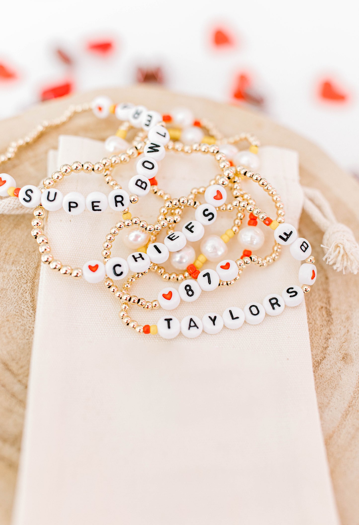 We're based in STL... of course we're Kansas City Chiefs fans, especially number 87! These sporty and cute bracelets include 3mm 14k gold filled beads and white/black letter beads.

