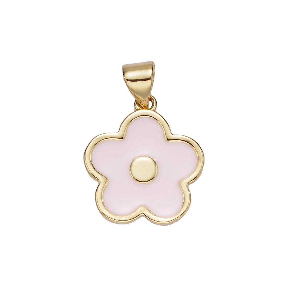 A 14k gold filled baby pink daisy charm made perfectly for your custom made Pearly Pie charm jewelry.