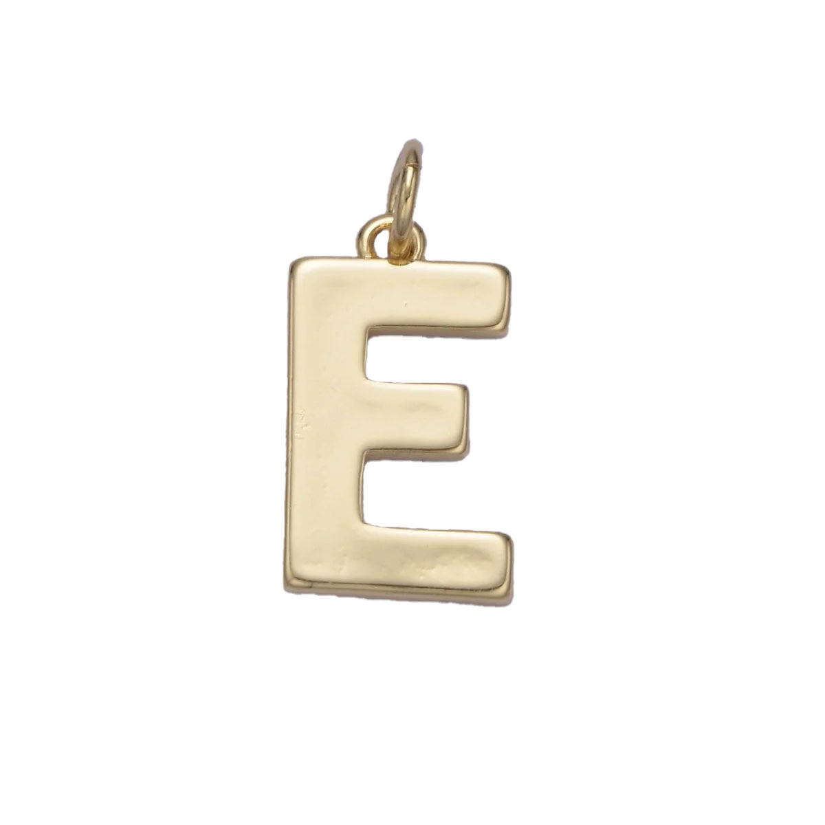 A simple 14k gold filled minimalist "E" charm for your perfect custom made charm necklace.