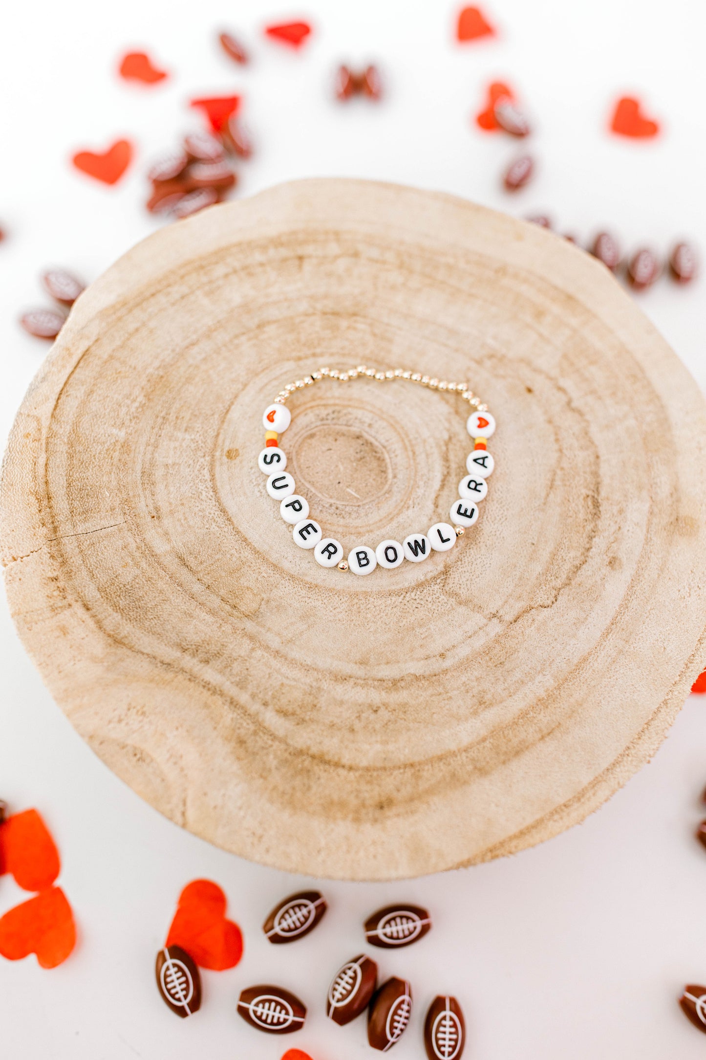 Back-to-back Super Bowl champs so we're basically always in our Super Bowl Era as Chiefs fans over here!! These sporty and cute bracelets include 3mm 14k gold filled beads and white/black letter beads.